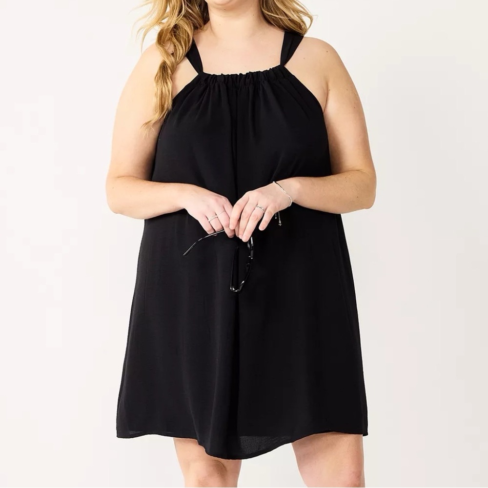 Nine West Black Trapeze Tie Mini Dress Size 1X